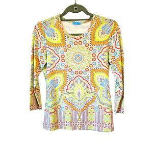 J. McLaughlin Top Womens Med Yellow Paisley Catalina Cloth Boho Chic Indie 90s